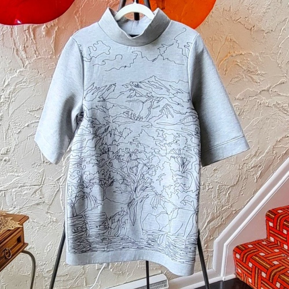 BCBGMaxazria Embroidered Gray Sweatshirt Dress